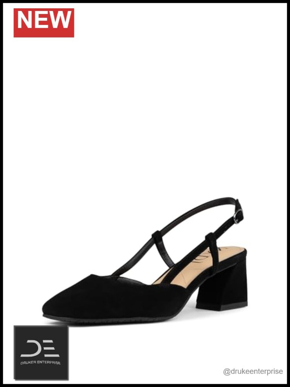 Suede Pump Slingback Heels Flare Heel Adjustable Buckle